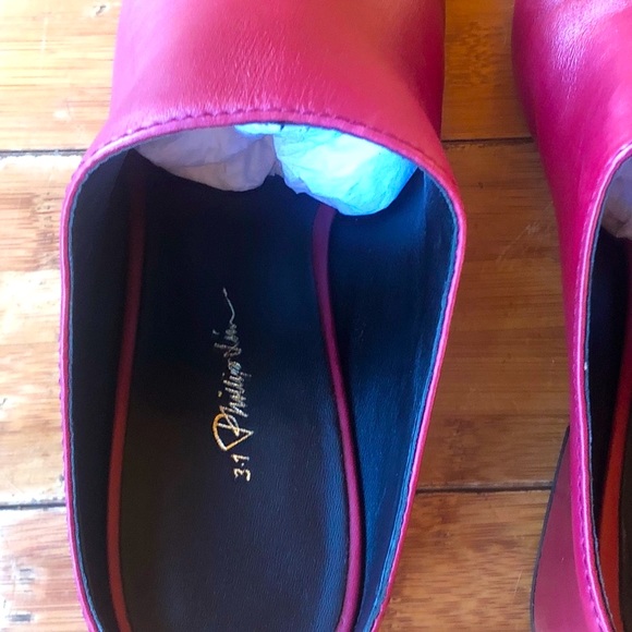 Philip Lim Cube 3.1 Open Toe Leather Burgundy  Chunky Block Heel Mules - Picture 7 of 13